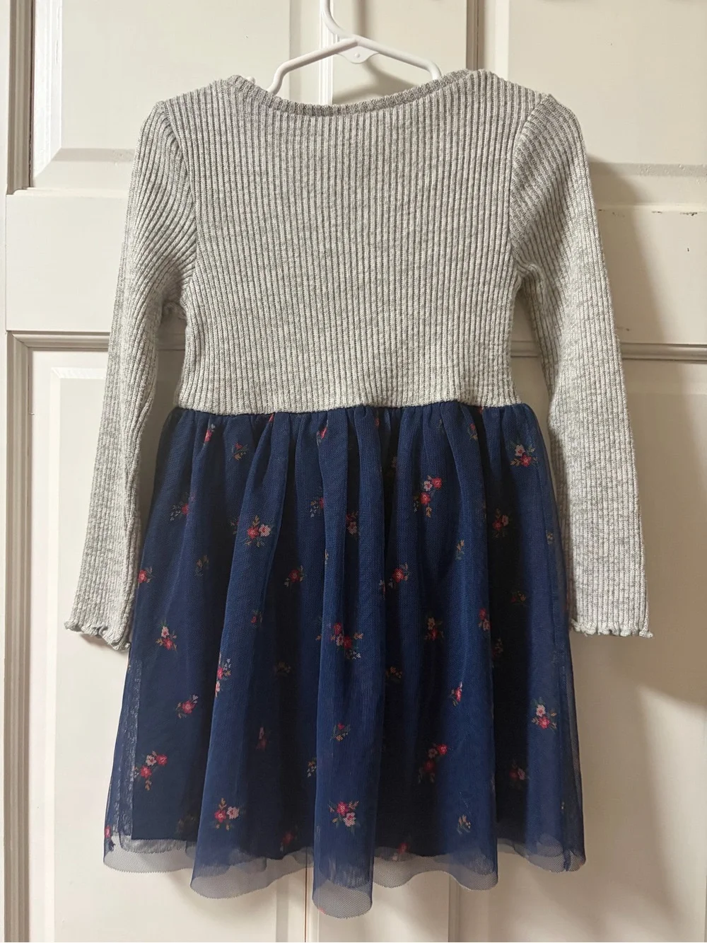 OshKosh B'gosh Gray Knit Top with Navy Floral Tulle Skirt Girls Dress